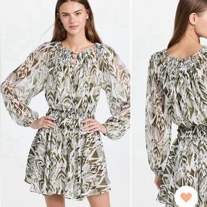 Misa Los Angeles Olive Patterned Long Sleeve Dress